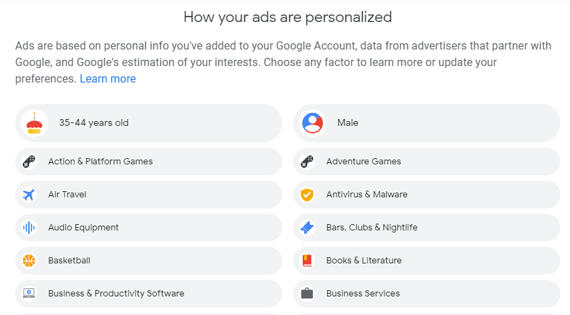 How your Google ads are personalized