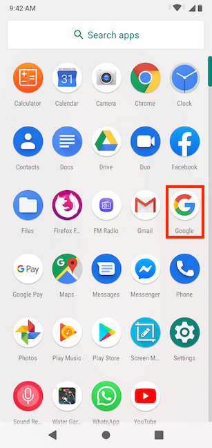 Open the Google app from the All Apps screen