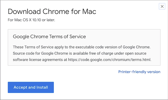 Accept the Terms of Service to install Chrome