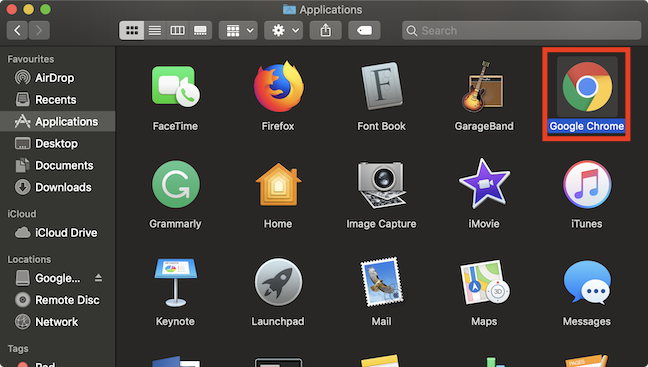 Accessing Chrome from the Applications folder