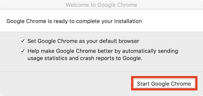 Completing Google Chrome installation