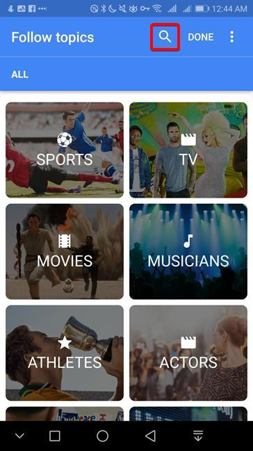 Search for topics to follow in Google Discover