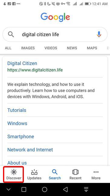 Google Discover icon in the search results page