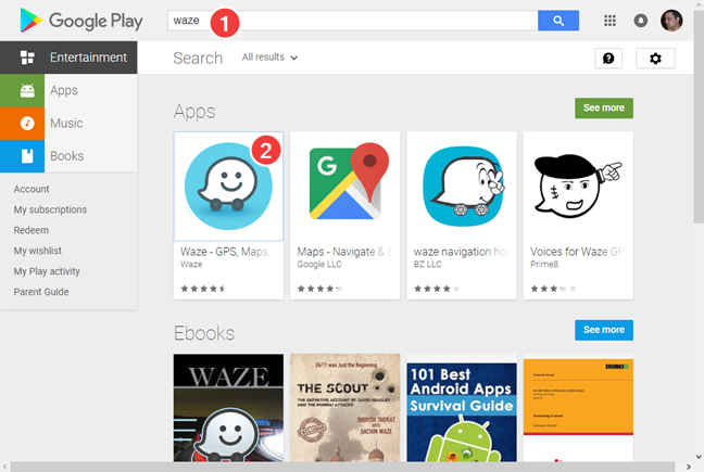 Search for an app in Google Play Store