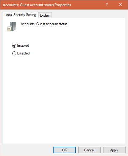 Windows 10, Guest, account, enable, disable, problems