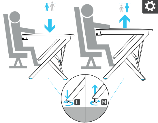 Adjusting the feet of the Trust GXT 711 Dominus gaming desk