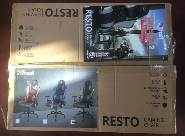 The packaging of the Trust GXT 707 Resto V2 gaming chair