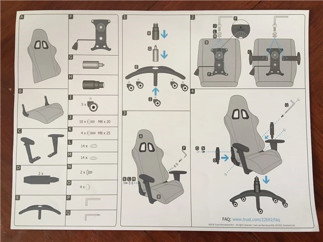 The user manual for the Trust GXT 707 Resto V2 gaming chair