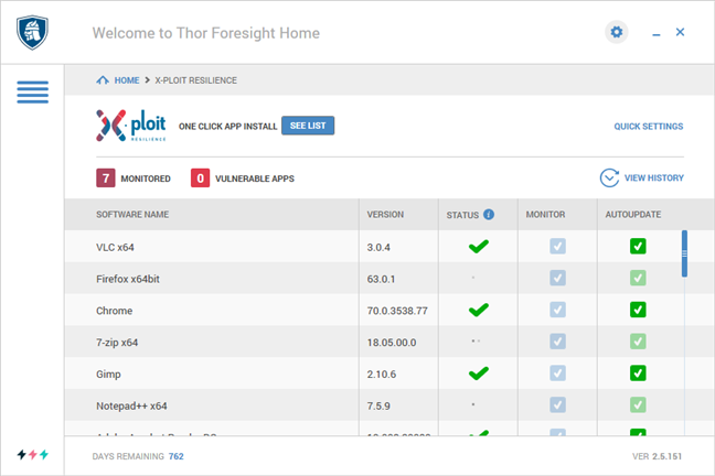 The X-ploit Resilience section of Heimdal Thor Premium Home