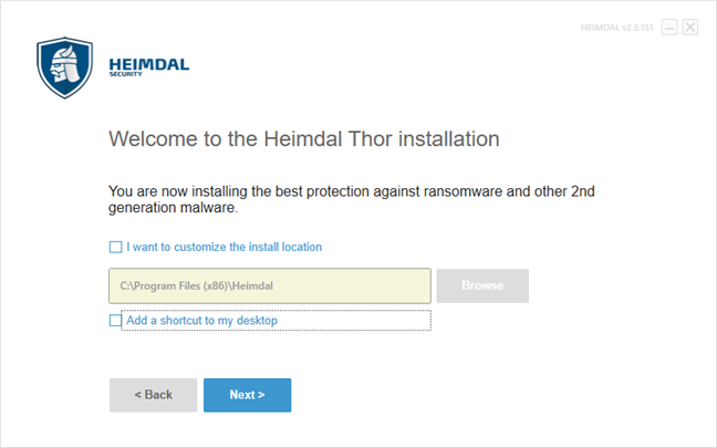 The installation wizard for Heimdal Thor Premium Home
