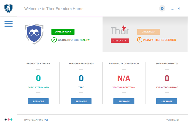 The user interface of Heimdal Thor Premium Home