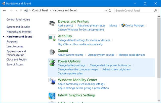 Control Panel - Go to Power Options