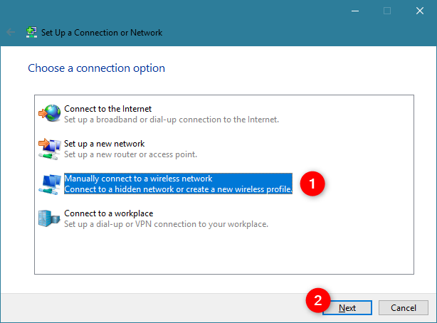 Manually connect to a wireless network