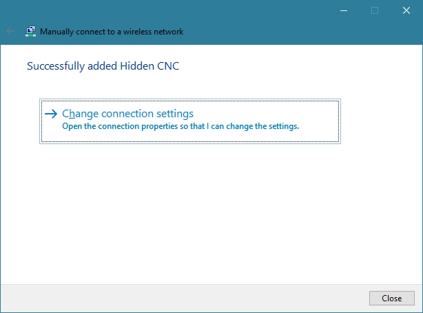 The hidden wireless network has been added