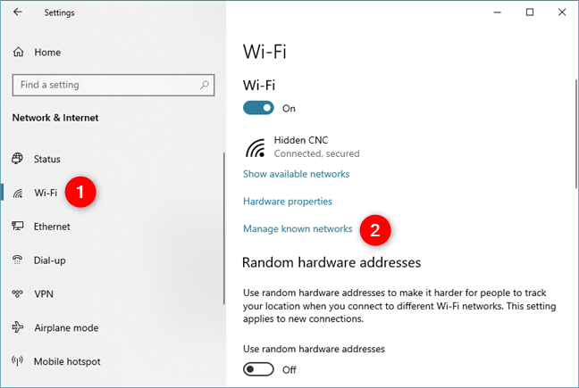 Manage known networks in Windows 10