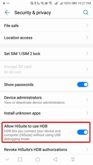 Allow HiSuite to use HDB in Android