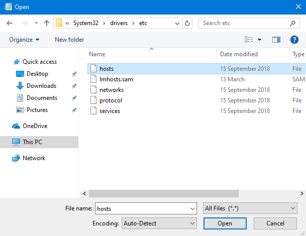 Open C:WindowsSystem32driversetchosts in Notepad