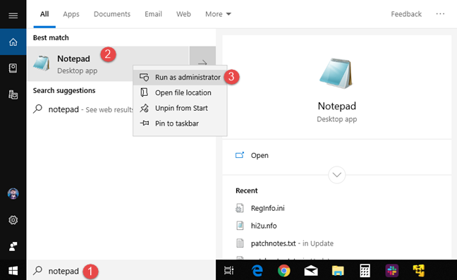 Open Notepad as admin