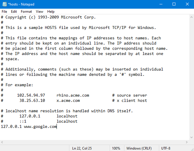 Editing the Hosts file in Notepad