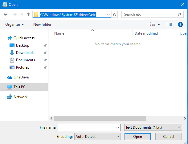 Open C:WindowsSystem32driversetchosts in Notepad