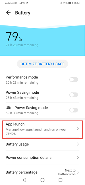 App launch settings on Huawei smartphones