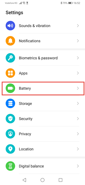 Accessing battery settings on Huawei smartphones