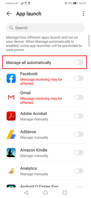 Disable the automatic management of apps
