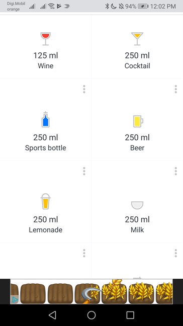 Entering drinks other than water in Hydro Coach with ads