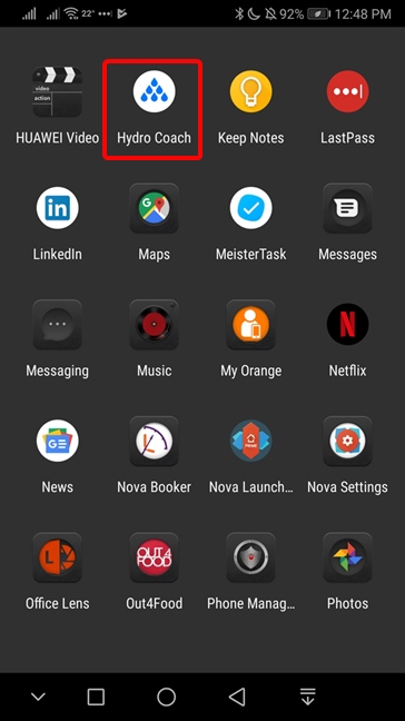 Hydro Coach in the app drawer