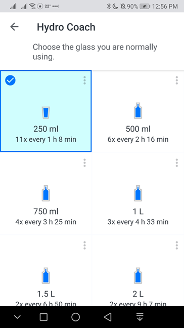 Choose the size of your vessel in Hydro Coach