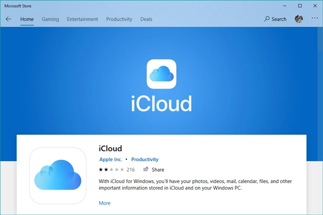 iCloud for Windows 10 in the Microsoft Store