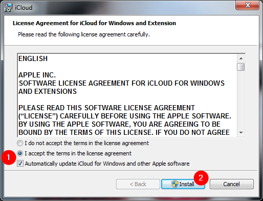 License terms and automatic updates setting for iCloud