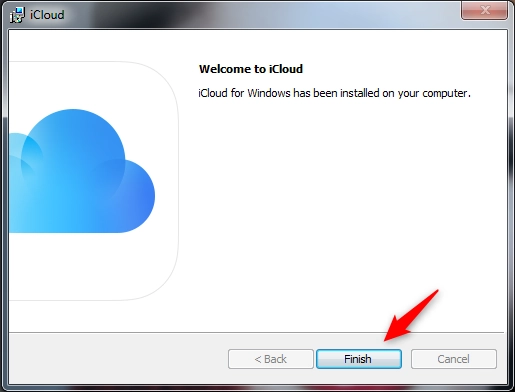 Finishing the installation of iCloud for Windows 7