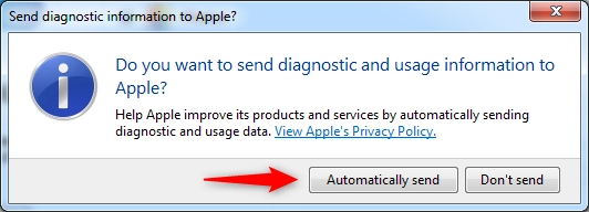 Choosing whether diagnostic and usage data are sent to Apple