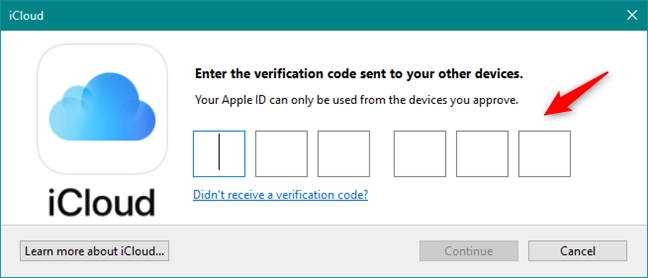 Entering the verification code for the Apple ID