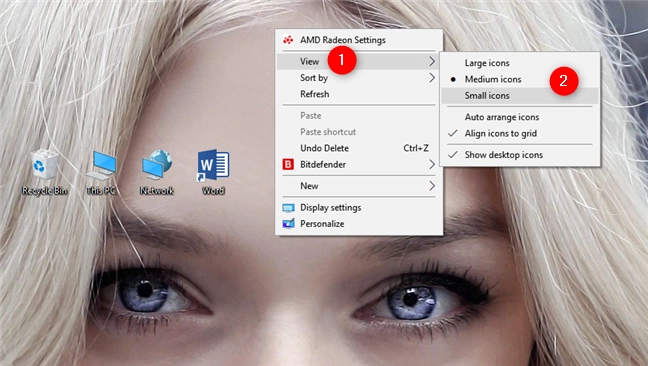 The icon size options in Windows 10