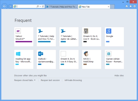 Internet Explorer 10, user interface, buttons, settings, tools