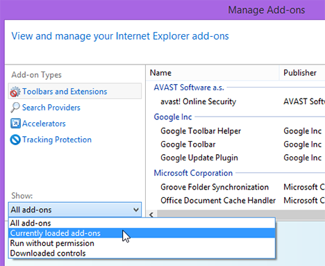 Internet Explorer, add-ons, toolbars, extensions, search providers, accelerators
