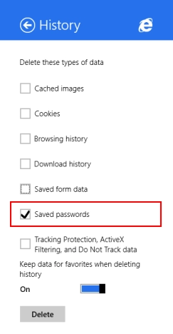 Internet Explorer, Windows 8.1, app, delete, browsing history, data