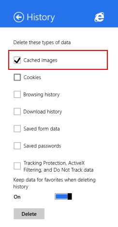Internet Explorer, Windows 8.1, app, delete, browsing history, data