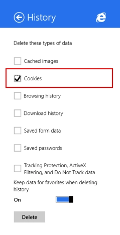 Internet Explorer, Windows 8.1, app, delete, browsing history, data