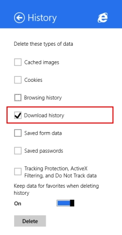 Internet Explorer, Windows 8.1, app, delete, browsing history, data