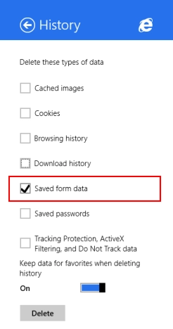 Internet Explorer, Windows 8.1, app, delete, browsing history, data