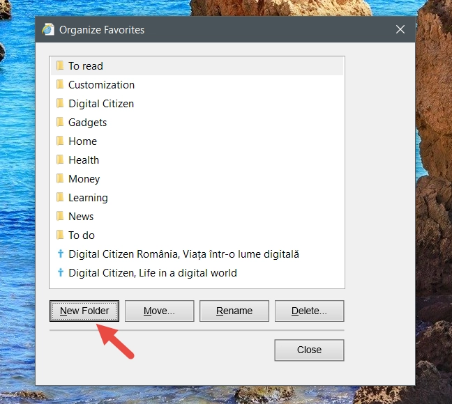 Internet Explorer, favorites
