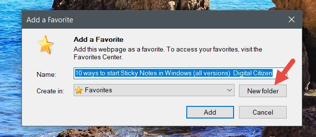 Internet Explorer, favorites