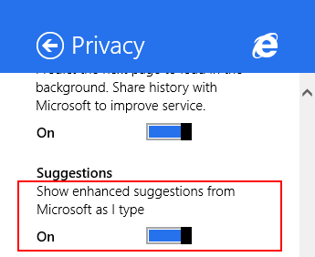Internet Explorer, Windows 8.1, privacy, settings