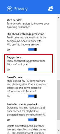 Internet Explorer 11, touch, version, Windows 8.1, enhanced, suggestions, turn on, turn off