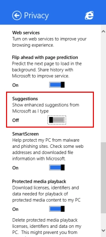 Internet Explorer 11, touch, version, Windows 8.1, enhanced, suggestions, turn on, turn off