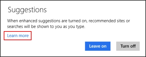 Internet Explorer 11, touch, version, Windows 8.1, enhanced, suggestions, turn on, turn off