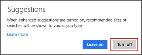 Internet Explorer 11, touch, version, Windows 8.1, enhanced, suggestions, turn on, turn off